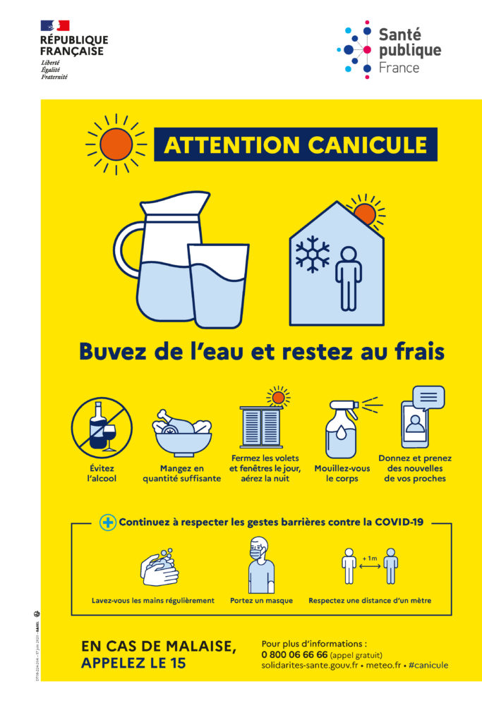 canicule  - les bons gestes: boire de l'eau et rester au frais