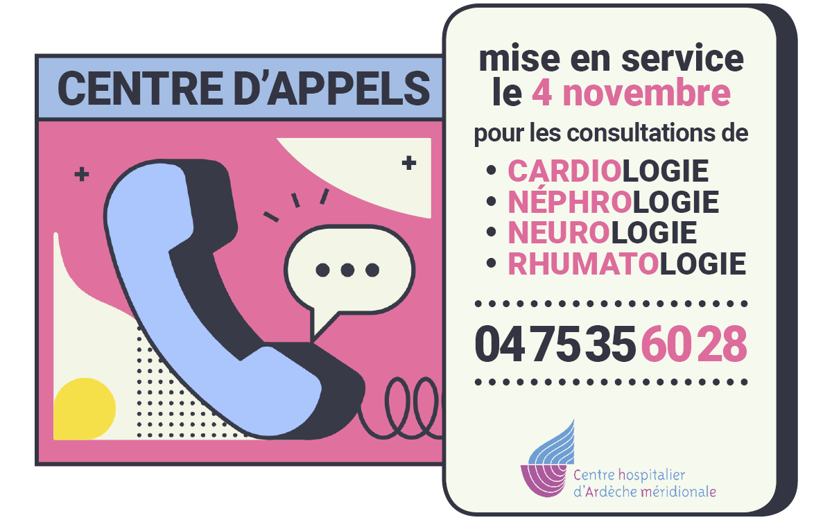 centre d'appels - RDV cardio, néphro, neuro, rhumato - 04 75 35 60 28