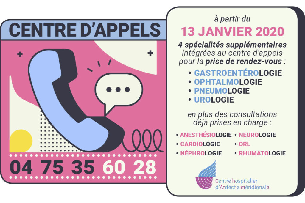 Prise de rendez-vous pour les consultations externes : contactez le centre d'appel au 04 75 35 60 28 