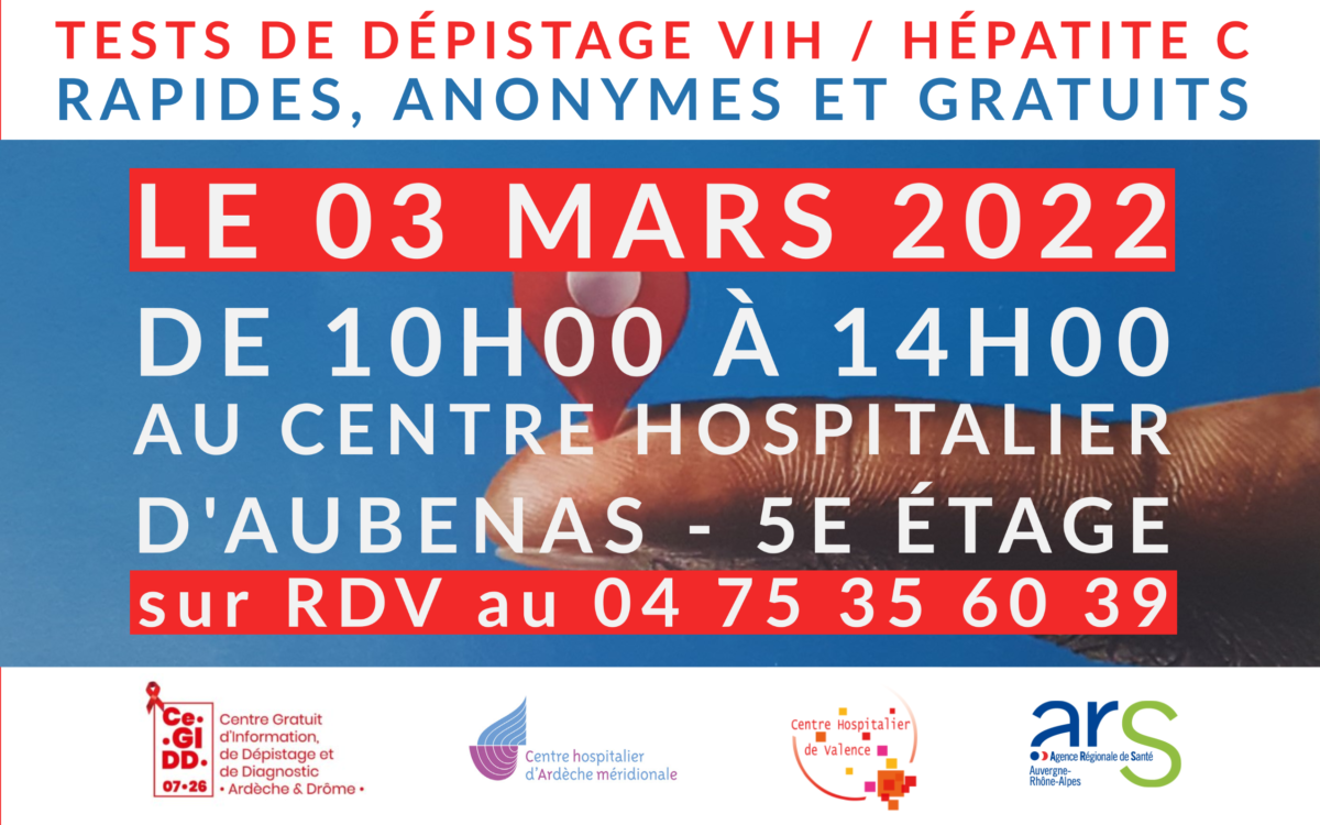 Dépistage VIH / Épathite C anonyme et gratuit - 03 MARS 2022 au CH d'Ardèche Méridionale à Aubenas